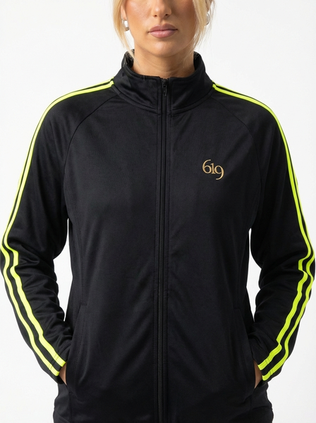 Black Performance Track Jacket with Neon Stripe Detailing