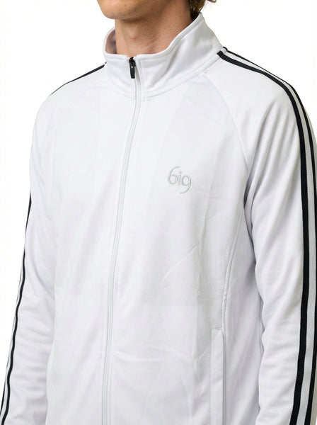 White Performance Track Jacket with Black Stripe Detailing