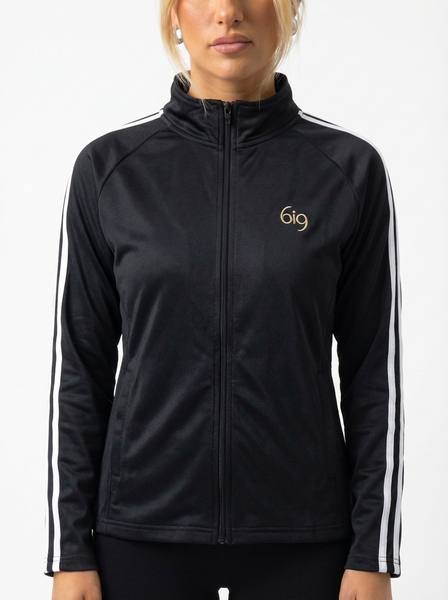 Black Performance Track Jacket with White Stripe Detailing